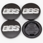 4x Genuine BBS Centre Caps, Black Carbon with Silver BBS Logo 70.6mm